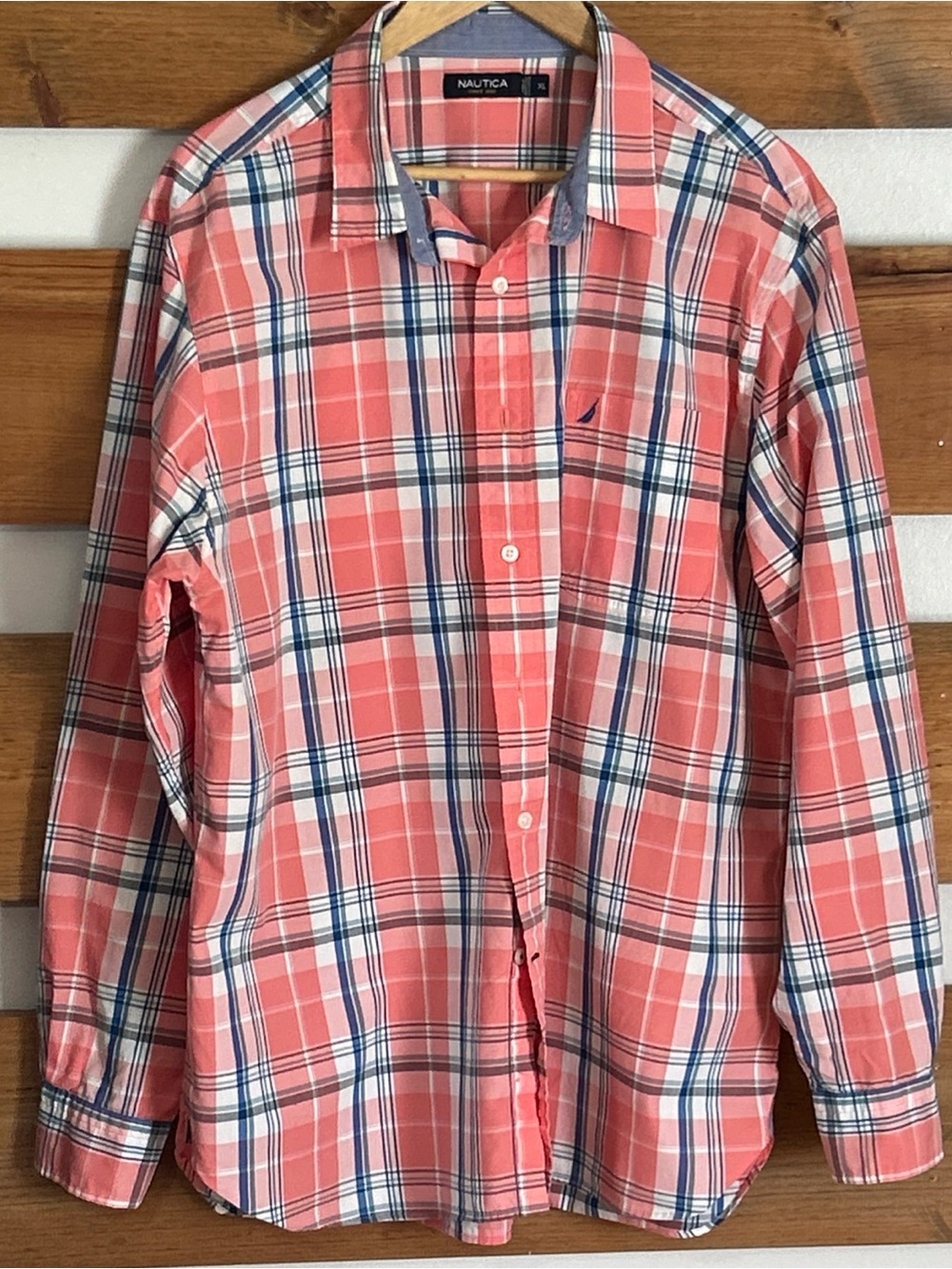 Nautica Men's Button Down Long Sleeve Large Plaid Bright Accents Preppy Size XL